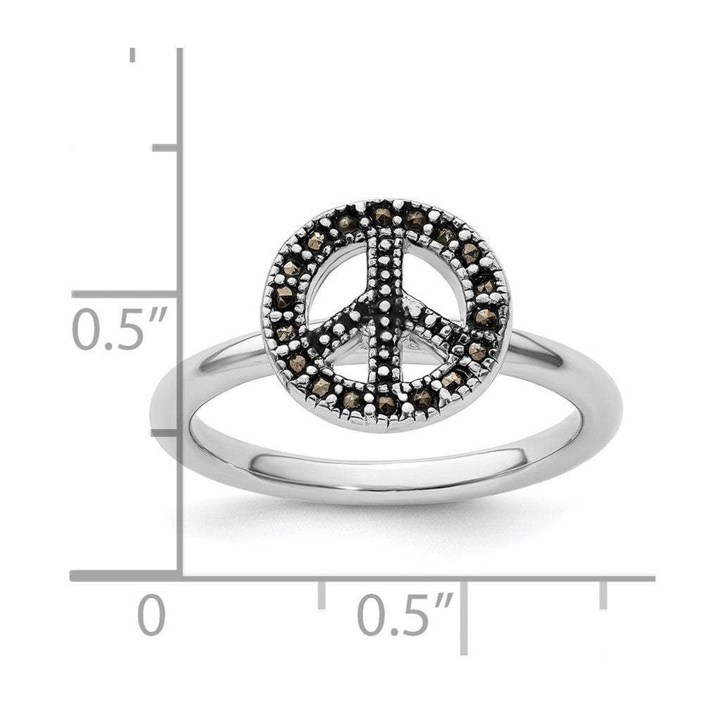 Sterling Silver Stackable Expressions Marcasite Peace Sign Ring Size -6