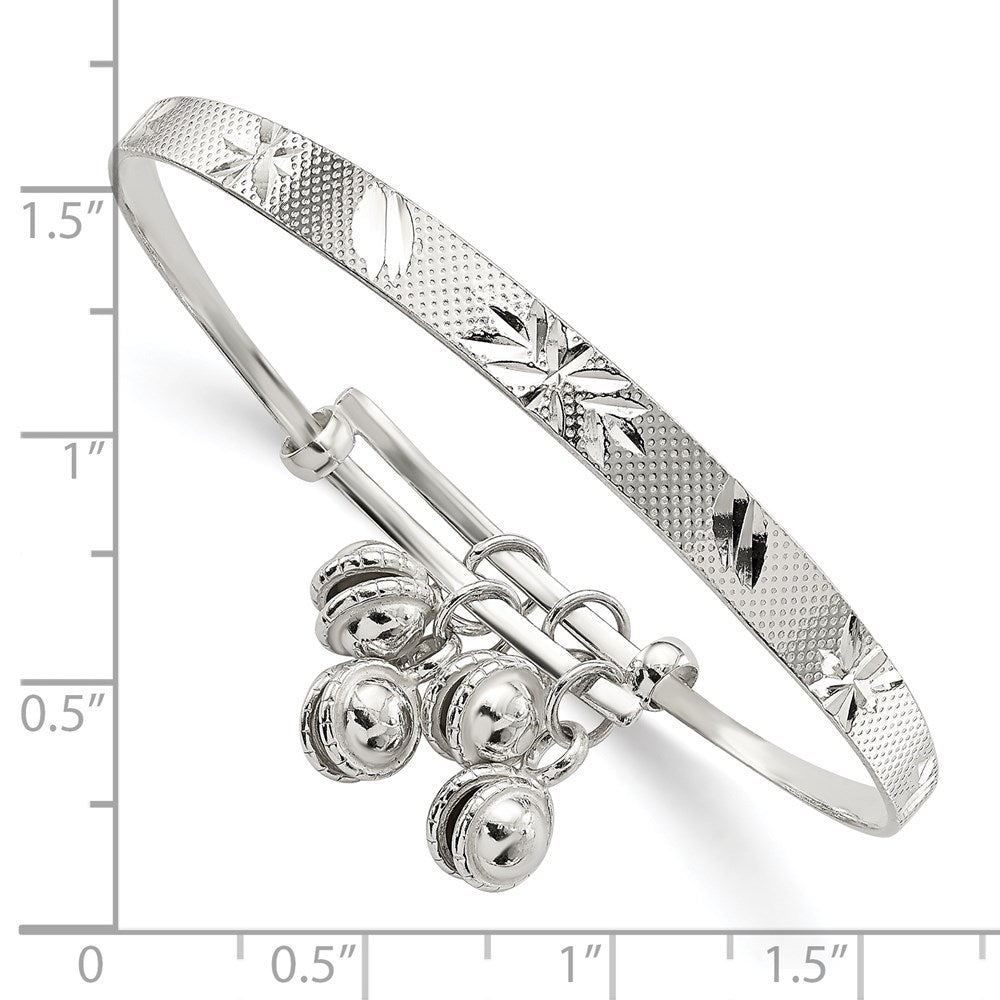 Sterling Silver D/C & Textured Bells Adjustable Children's Bangle Bracelet 6 inches