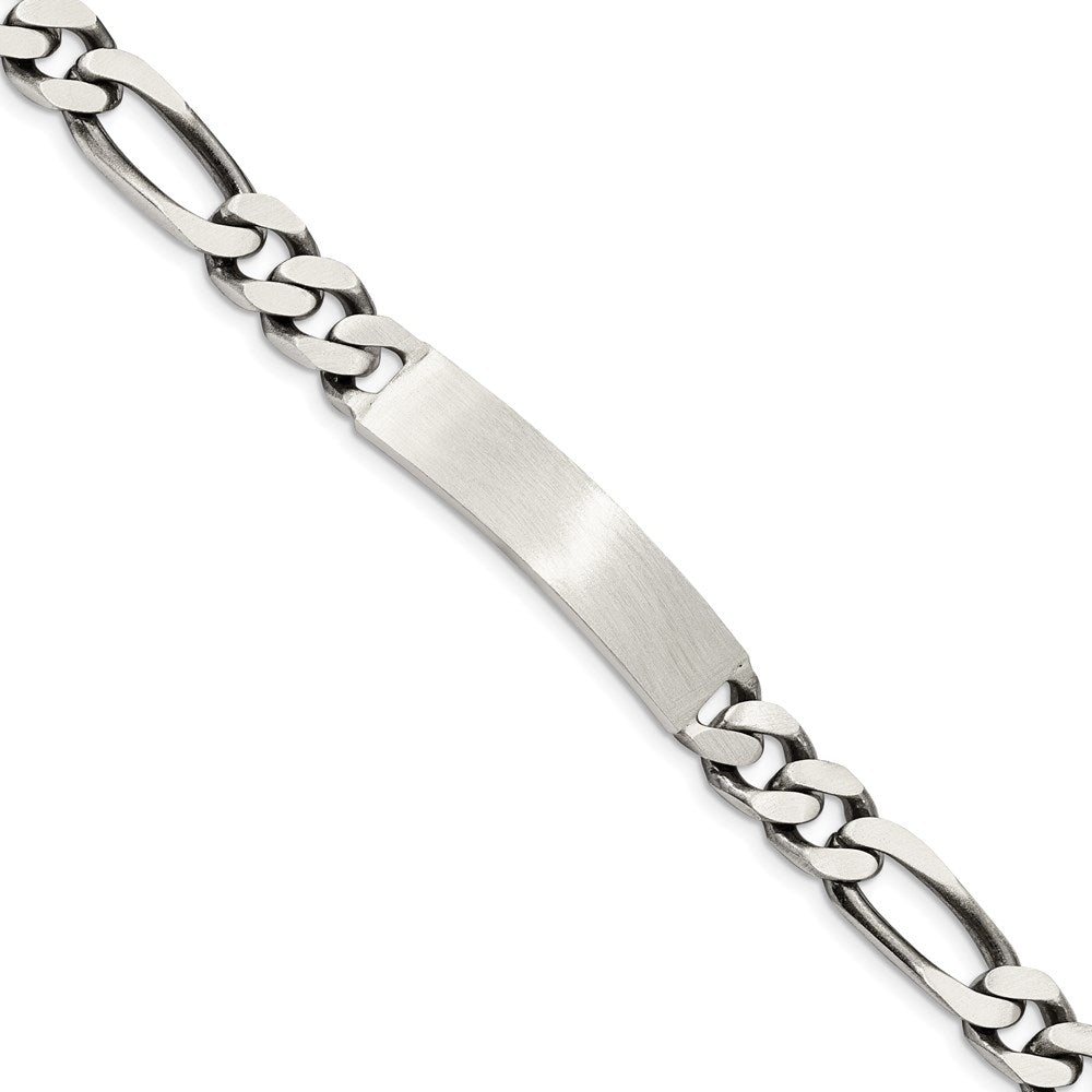 Sterling Silver 8inch Engraveable Antiqued Figaro Link ID Bracelet 8 inches