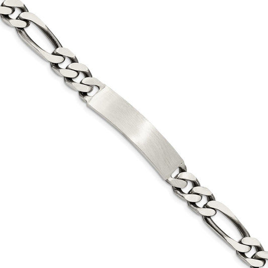 Sterling Silver 8inch Engraveable Antiqued Figaro Link ID Bracelet 8 inches