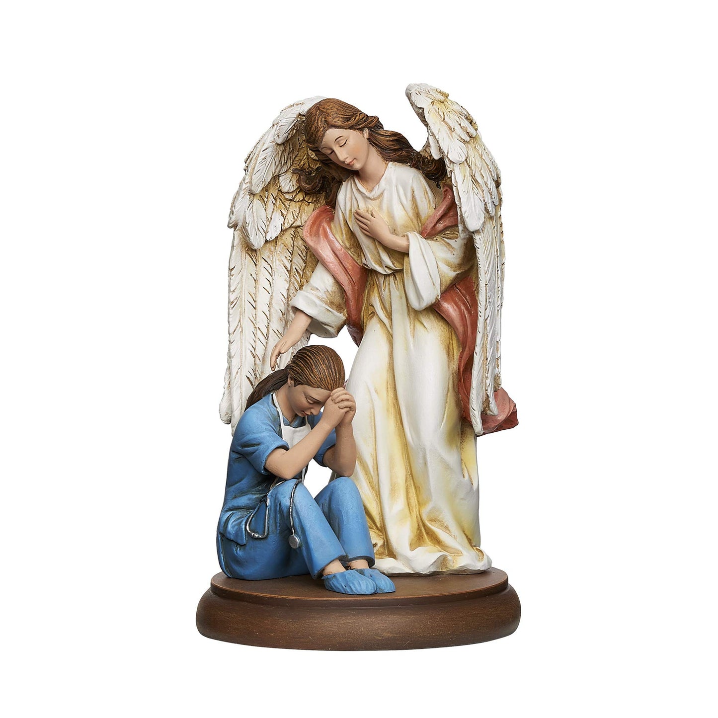Joseph's Studio by Roman - Guardian Angel with Female Healthcare Worker Figure, Religious Gifts Collection, 7.25" H, Resin and Stone, Decoration, Collection, Durable, Long Lasting, Highly Detailed
