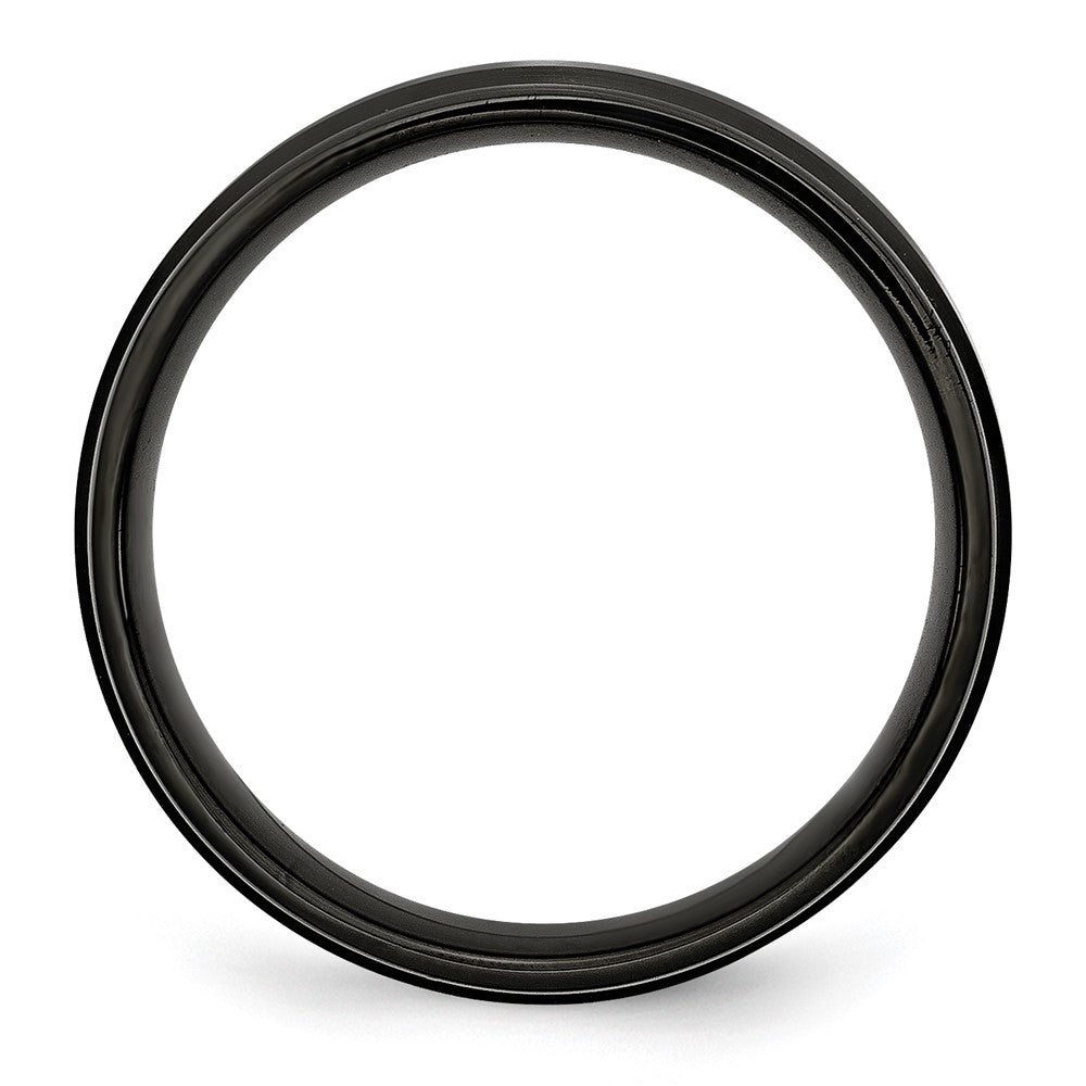 Stainless Steel 6mm Black IP-plated Brushed Center/Polished Edges Band Size - 9