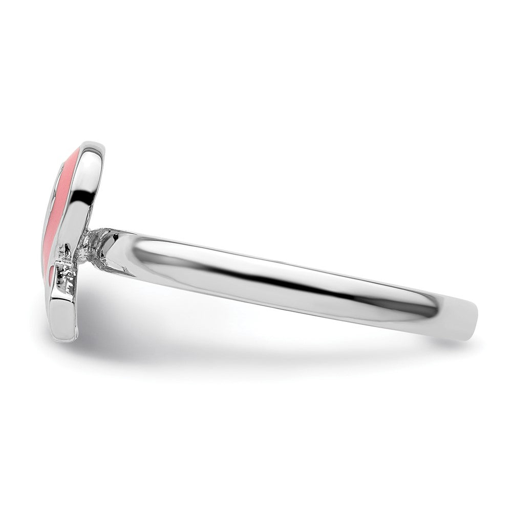 Sterling Silver Stackable Expressions Pink Enameled Awareness Ribbon Ring Size -9