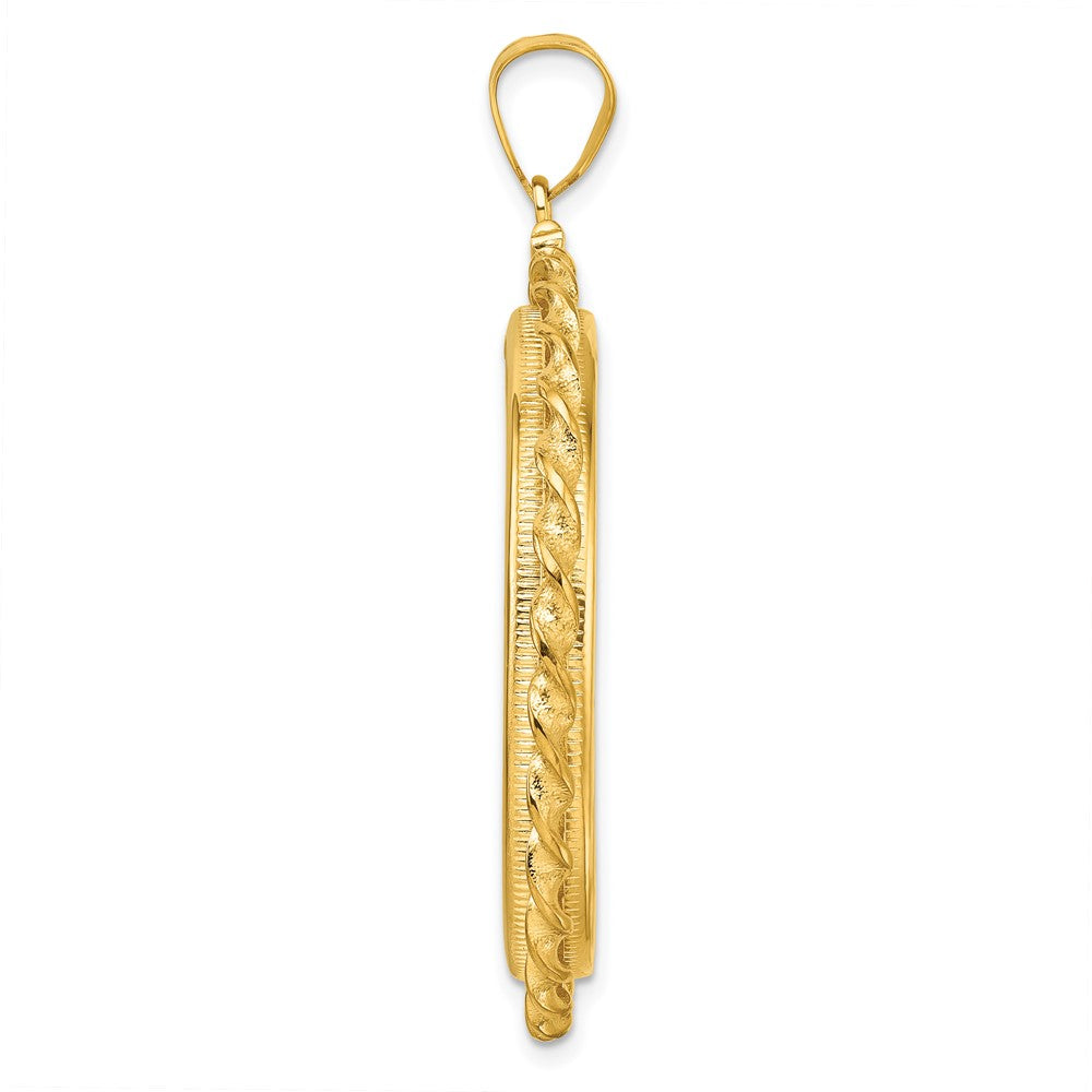 Wideband Distinguished Coin Jewelry 14k Polished Wide Twisted Wire 32.7mm x 3.00mm Screw Top Coin Bezel Pendant