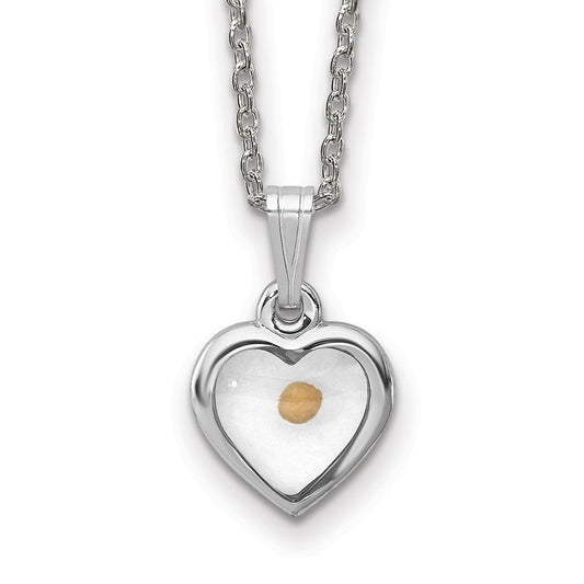 Sterling Silver Rhodium-plated Small Heart with Mustard Seed Necklace