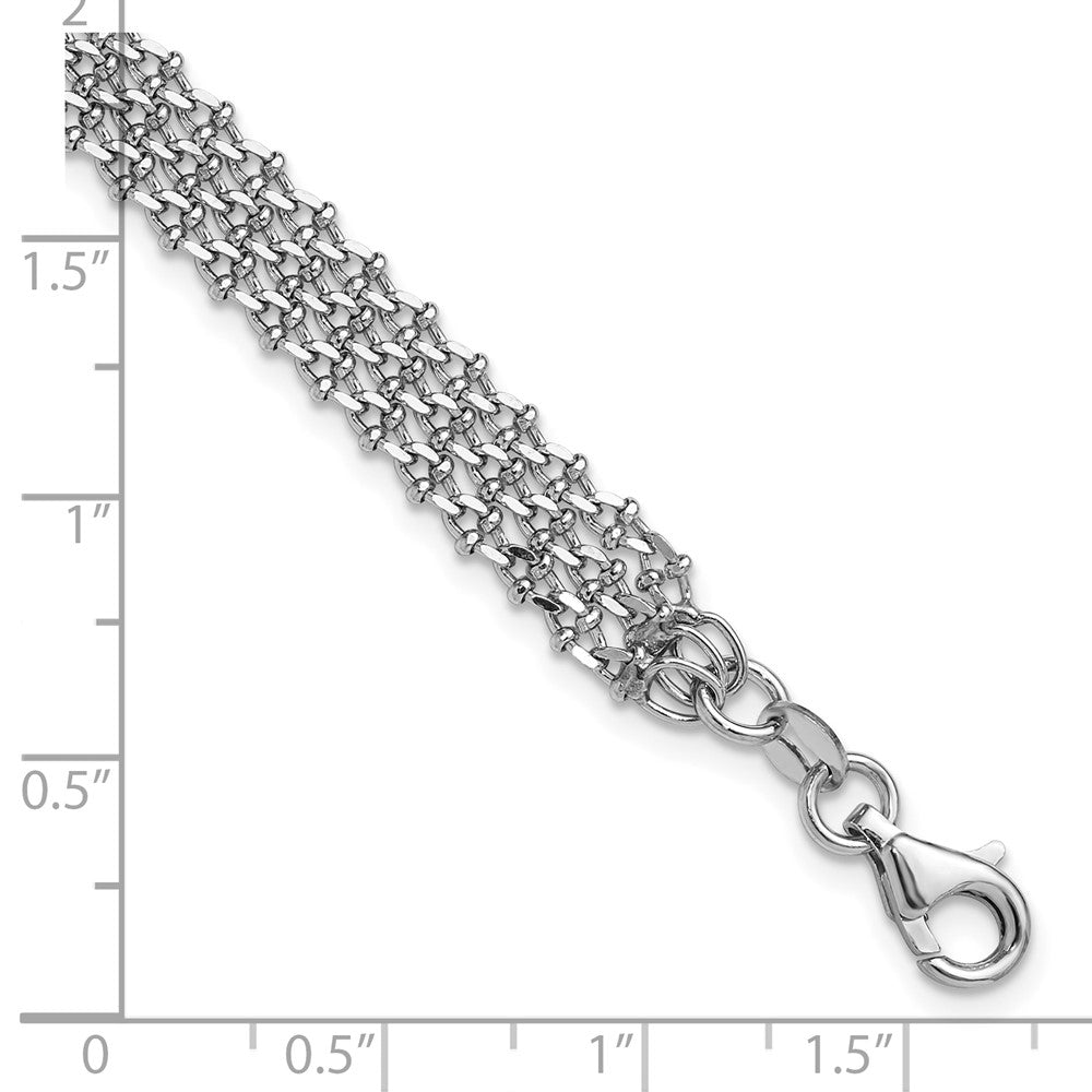 Sterling Silver Rh-plated Polished 3-Strand w/1in ext. Bracelet 8  inches