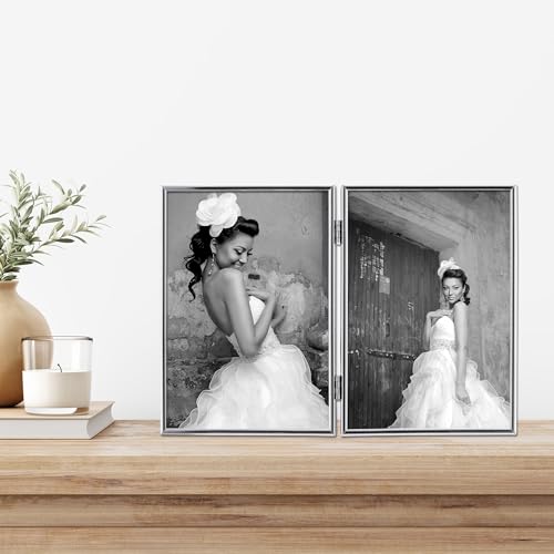 5x7 Hinged Double Simply Silver Metal Picture Frame