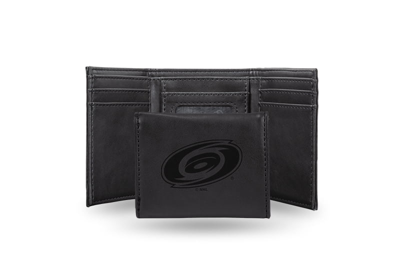 Hockey Rico Industries Carolina Hurricanes Black Laser Engraved Trifold Laser Engraved Tri-Fold Wallet - Men's Accessory