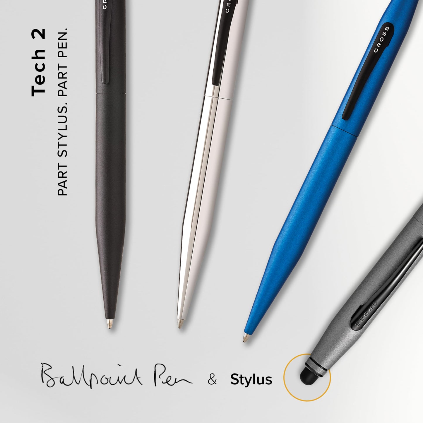 Cross Tech2 Refillable Ballpoint Pen, Medium Ballpen With Stylus, Includes Premium Gift Box - Metallic Blue
