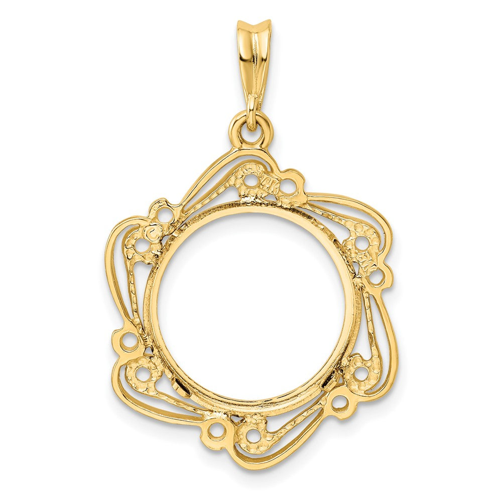 Wideband Distinguished Coin Jewelry 14k Polished Curved Scroll 16.0mm Prong Coin Bezel Pendant