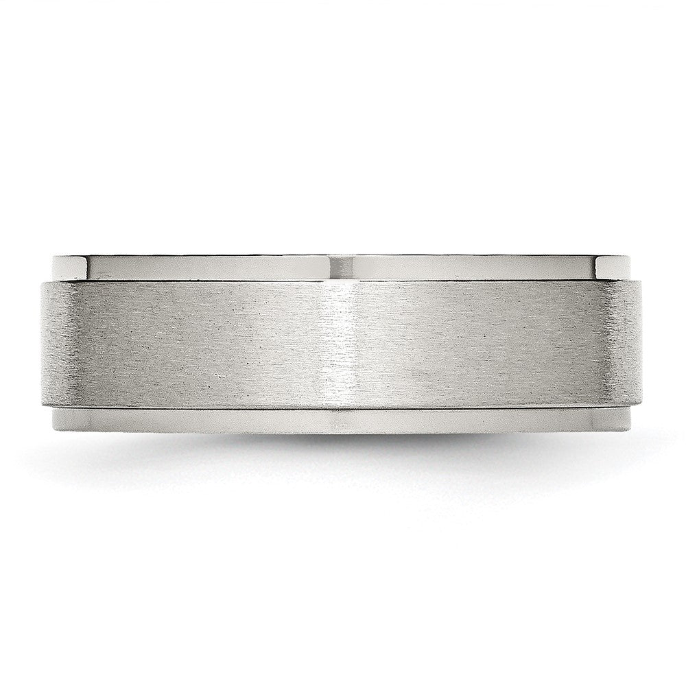 Stainless Steel Polished w/Brushed Center 7mm Ridged Edge Band Size - 8.5