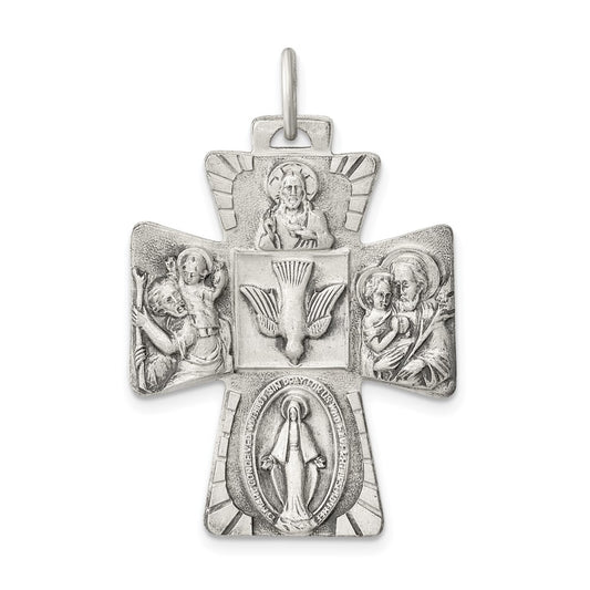 Sterling Silver Antiqued Reversible 4-way Medal