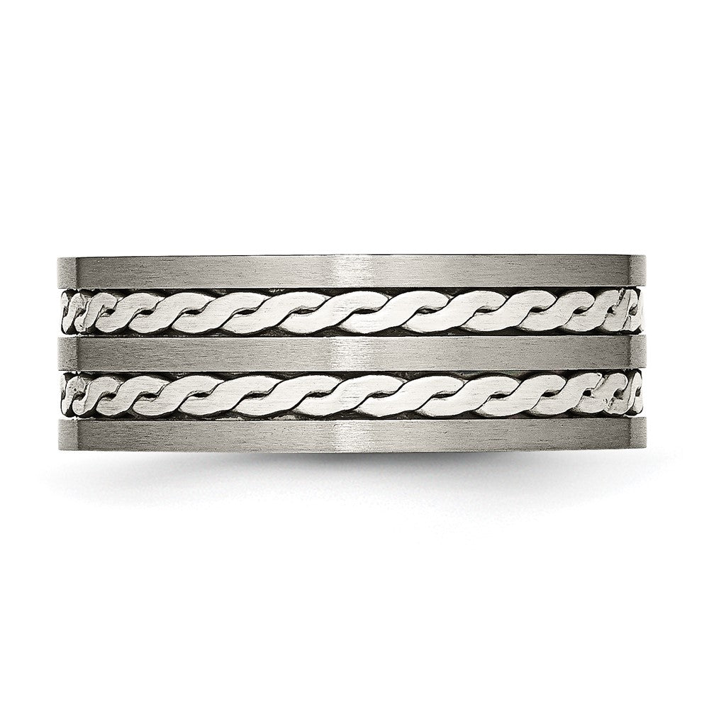 Titanium Antiqued & Brushed w/Sterling Silver Braided Inlay 8mm Band Size - 11.5