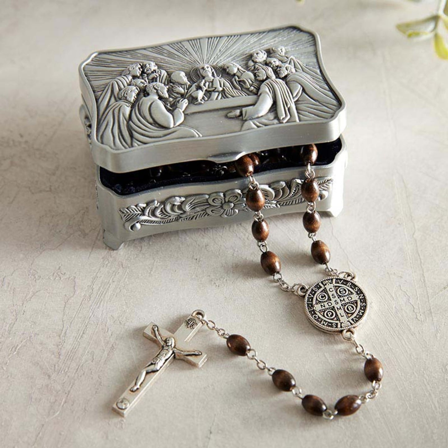 Berkander BK-92 Silver Finish Last Supper Rosary Box