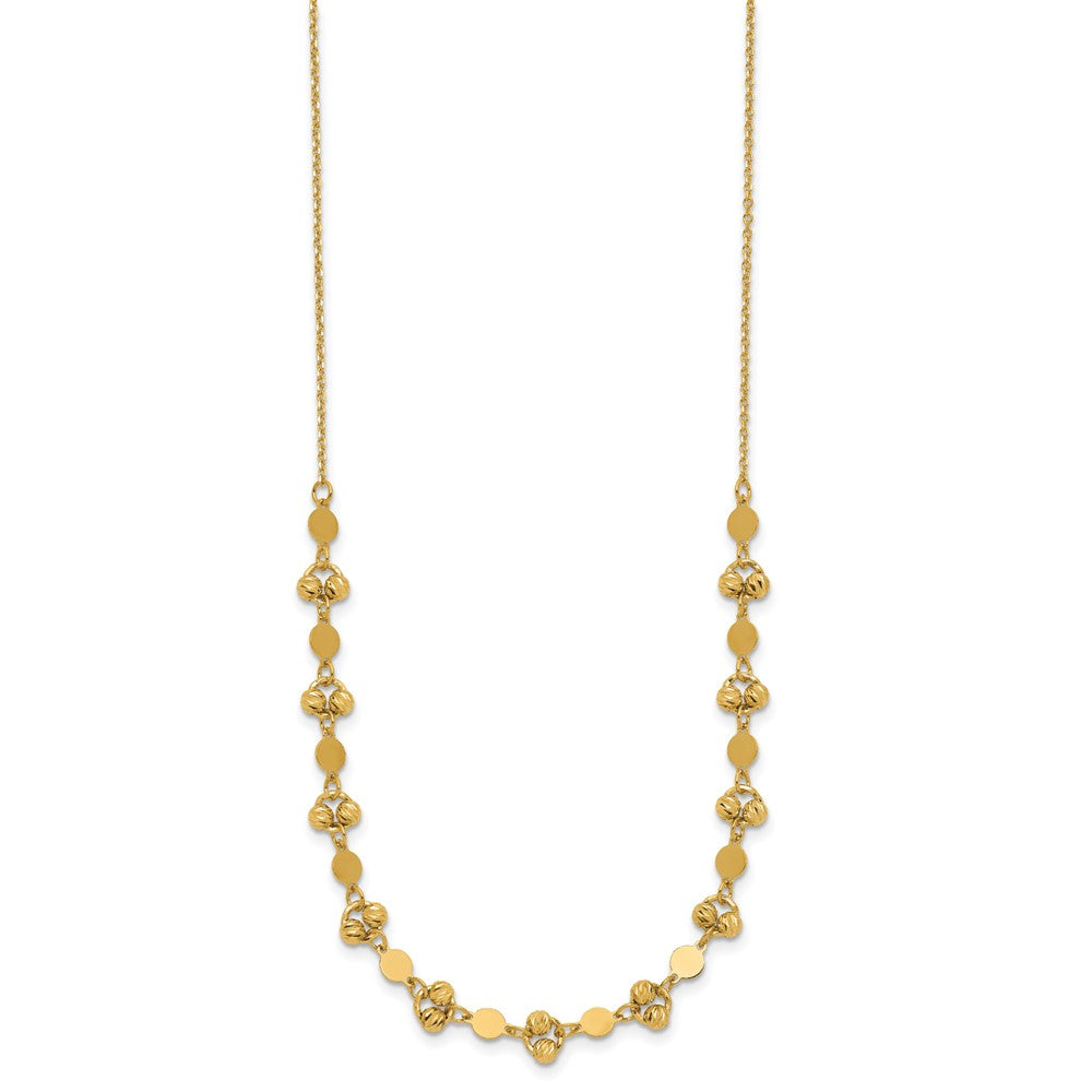 14K Polished D/C Beaded Fancy Circles w/ 1in Ext. Necklace