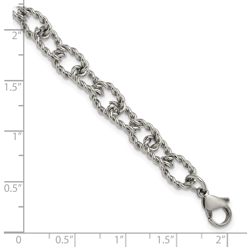 Chisel Stainless Steel Polished and Textured Open Link 7 inch Plus a 1 inch Extension Bracelet 8 inches