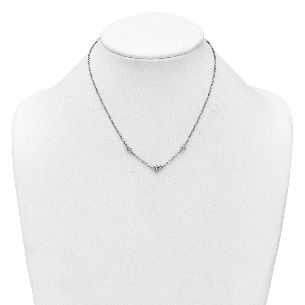 Sterling Silver Rhodium-plated Polished Three Puffed Hearts 16 inch with 2 inch Extender Necklace 16 Inches