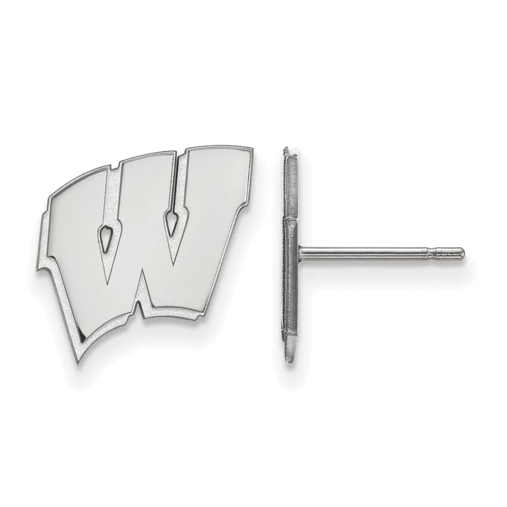 Sterling Silver Rhodium-plated LogoArt University of Wisconsin Letter W Small Post Earrings QSS009UWI