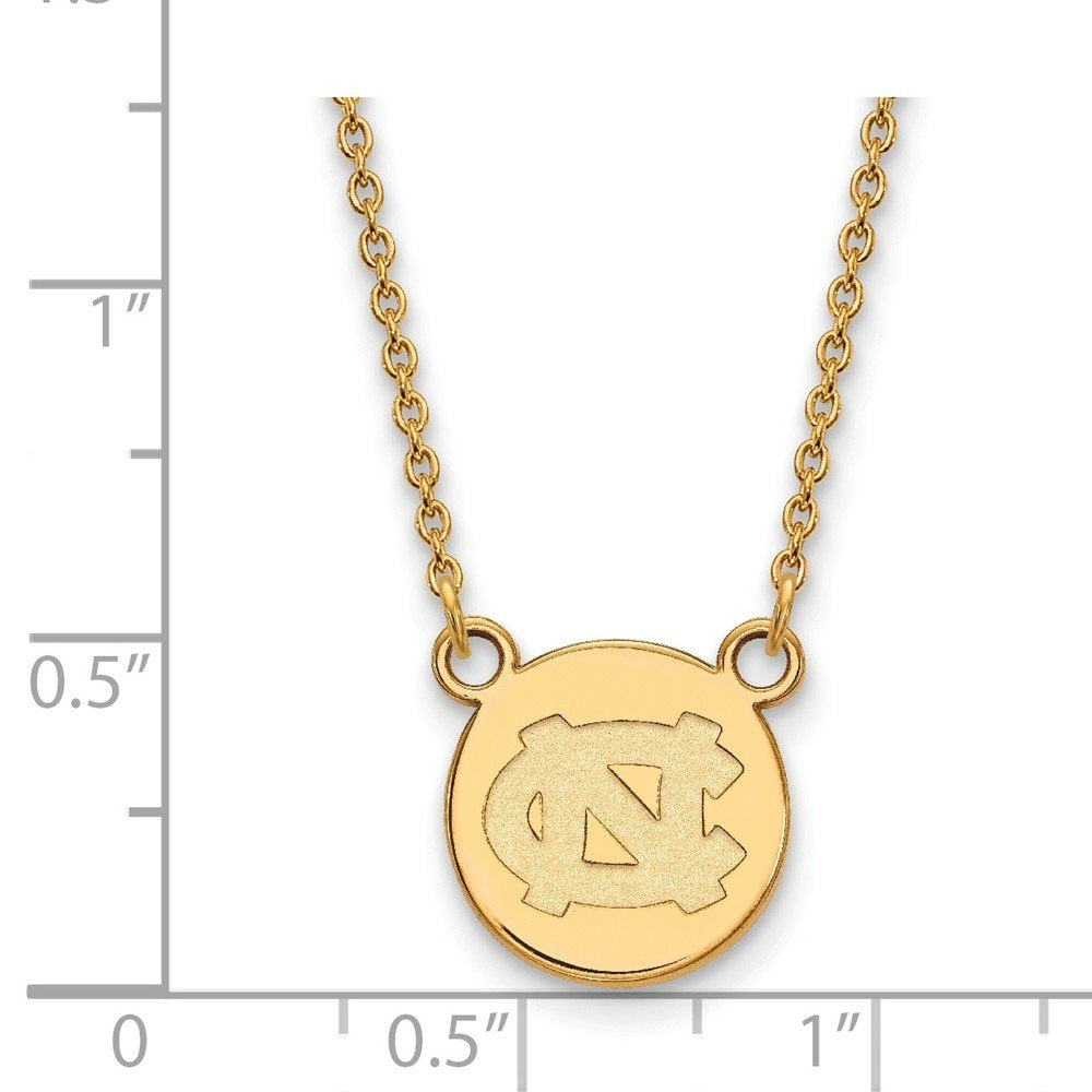 Sterling Silver Gold-plated LogoArt University of North Carolina Small Disc 18 inch Necklace QGP038UNC-18