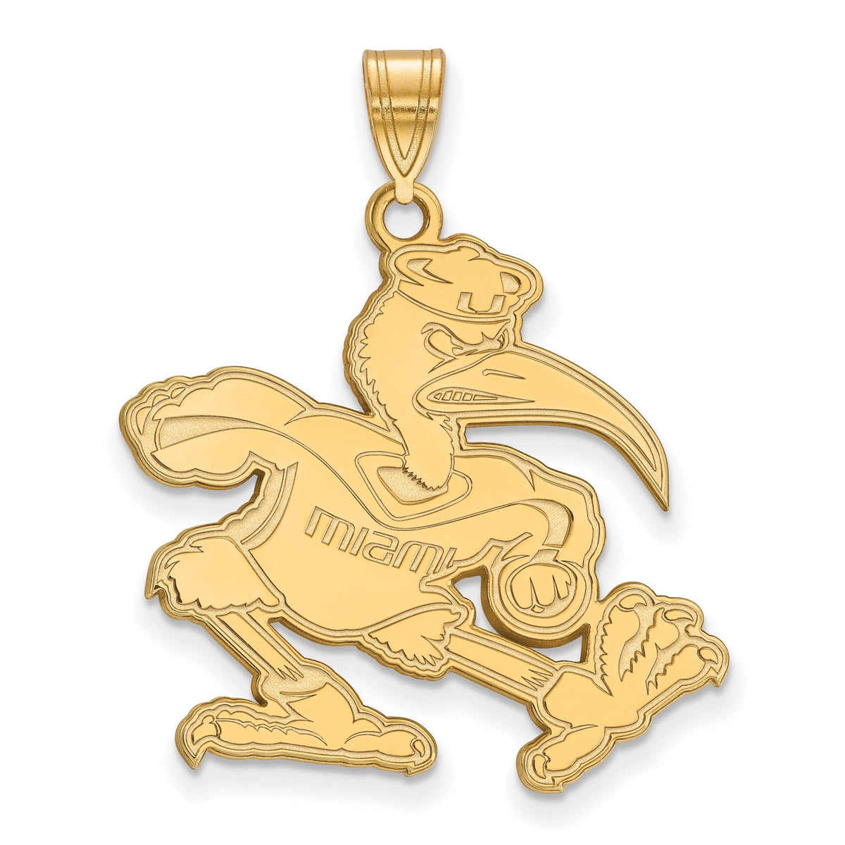 Sterling Silver Gold-plated LogoArt University of Miami Florida Sebastian Extra Large Pendant #Q-GP047UMF