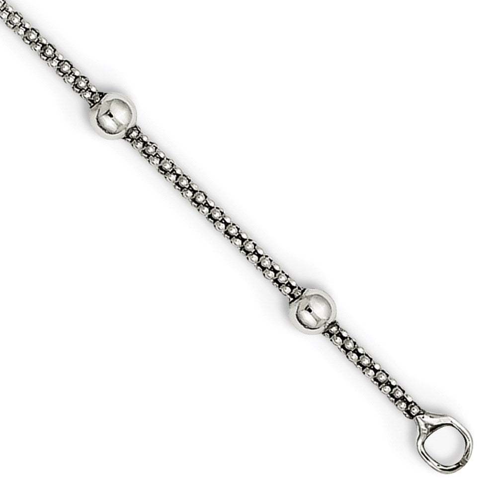 Sterling Silver Polished Beaded Necklace 16 Inches