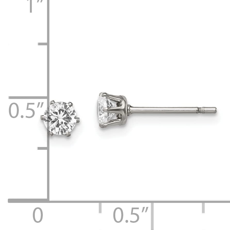 Stainless Steel Polished 4mm Round CZ Stud Post Earrings