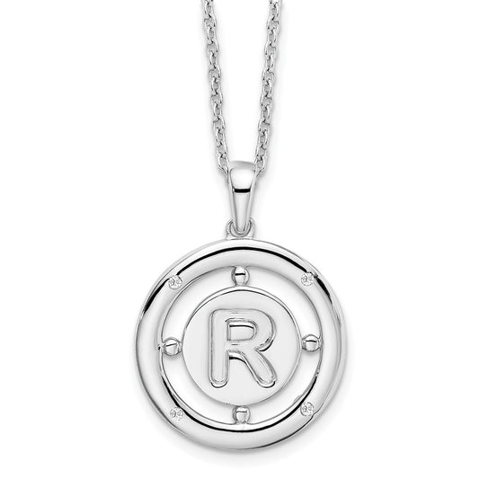 White Ice Sterling Silver Rhodium-plated 18 Inch Diamond Letter R Initial Necklace with 2 Inch Extender 18 Inches