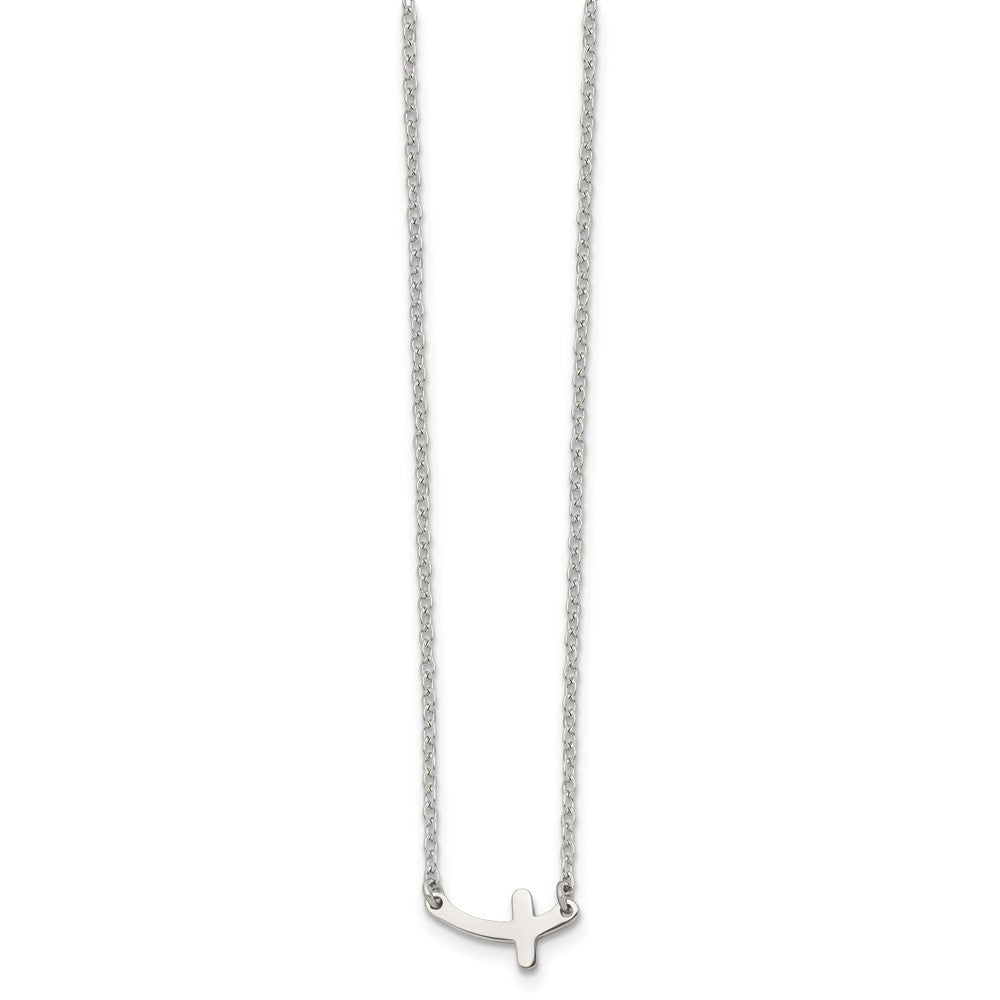 Stainless Steel Polished Sideways Cross 18in Necklace