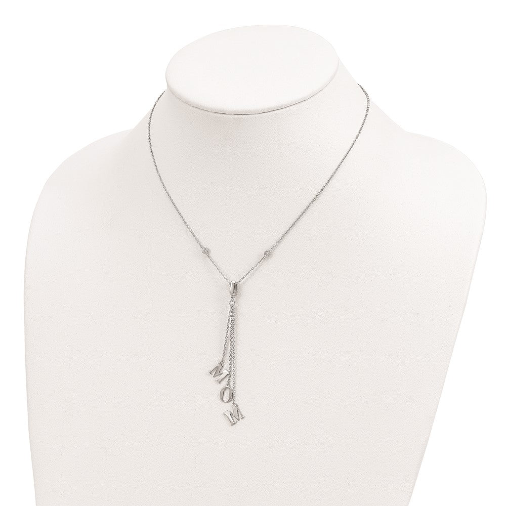 Sterling Silver Rhodium-plated CZ w/2in ext. MOM Y-Necklace 16 Inches