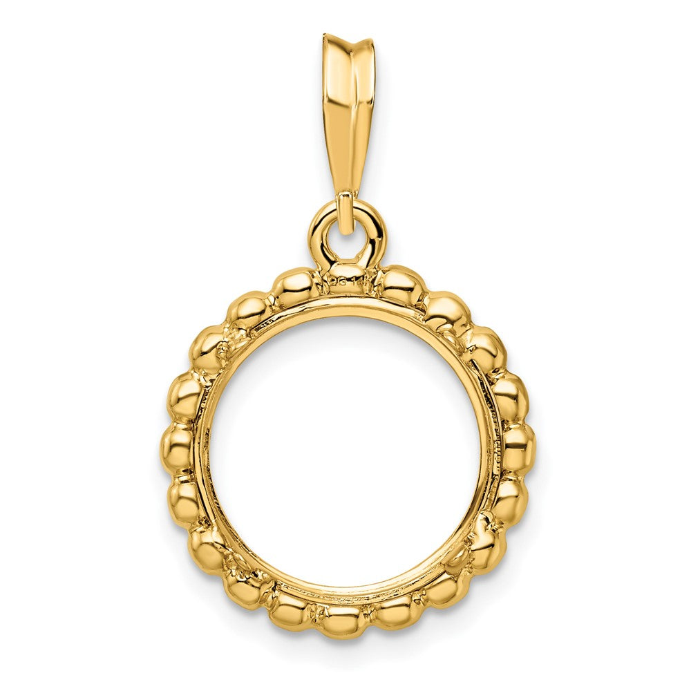 Wideband Distinguished Coin Jewelry 14k Polished with Beaded Edge 13.0mm Prong Coin Bezel Pendant