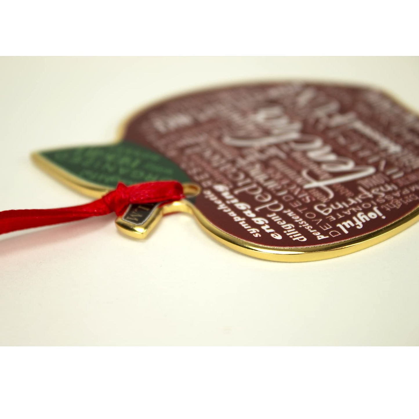 Cathedral Art Abbey & CA Gift Gold Teacher Apple Artmetal Ornament On Red Ribbon