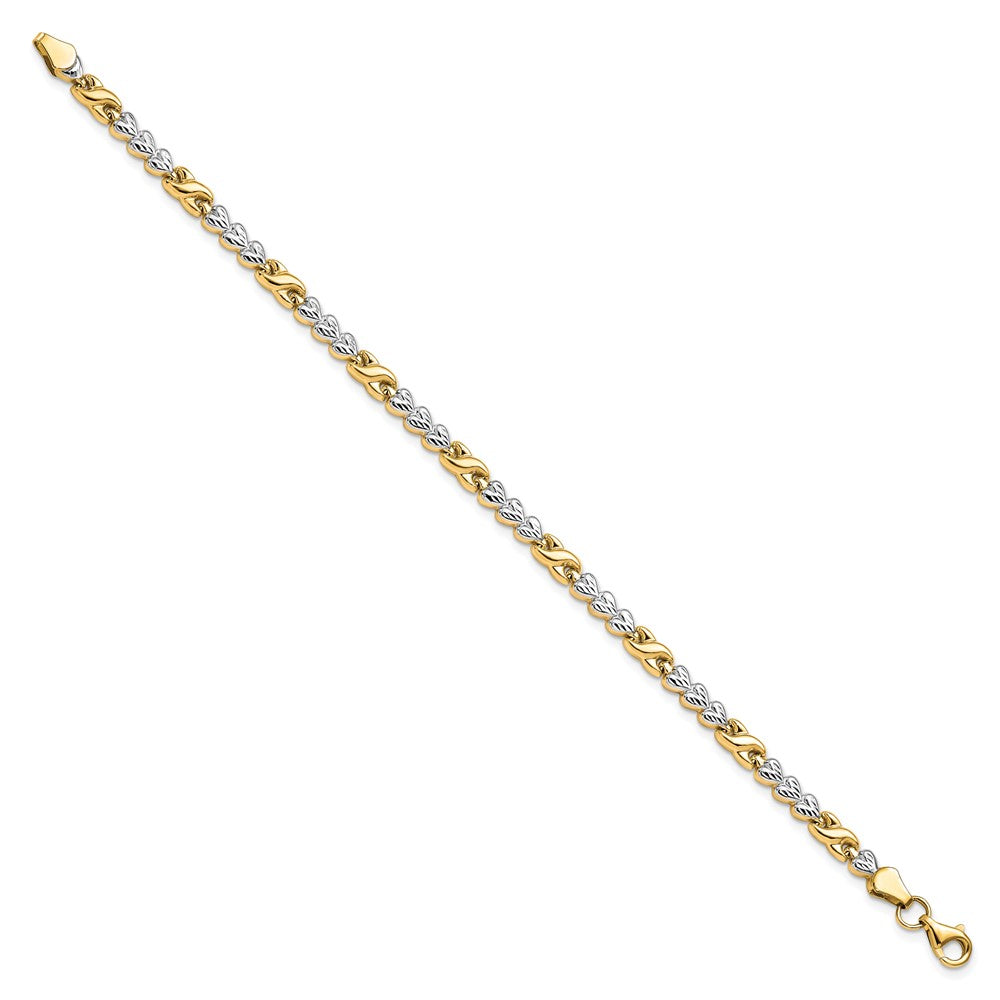 10K w/Rhodium D/C Infinity and Heart Bracelet 7.5  inches