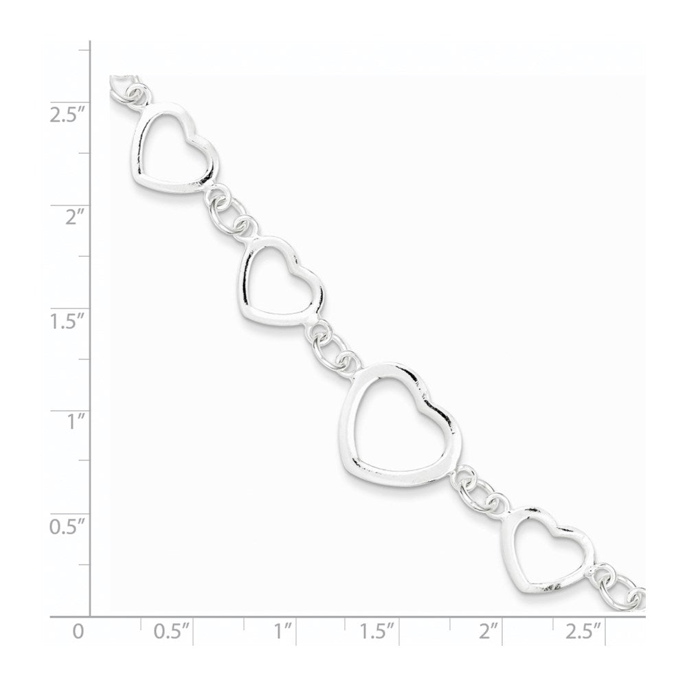 Sterling Silver Polished Heart Fancy Link Bracelet 7.5 inches