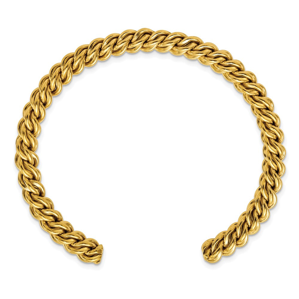 Stainless Steel Polished Yellow IP-plated Twisted 6mm Cuff Bangle 7.25 inches