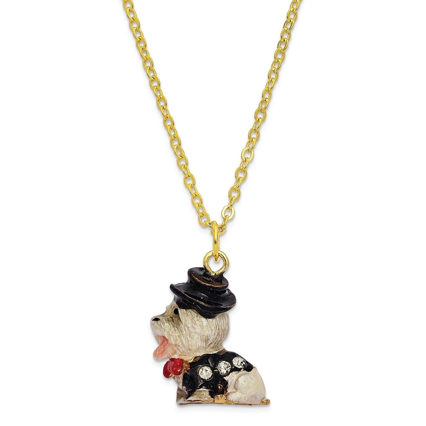 Jere Luxury Giftware Bejeweled R. BUTLER Tuxedo Dog Pewter and Enamel Trinket Box and Matching Pendant Charm