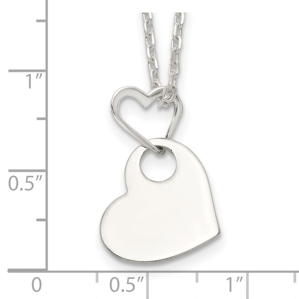 Sterling Silver Open Heart Holding A Heart Dangle 16 inch Necklace 16 Inches