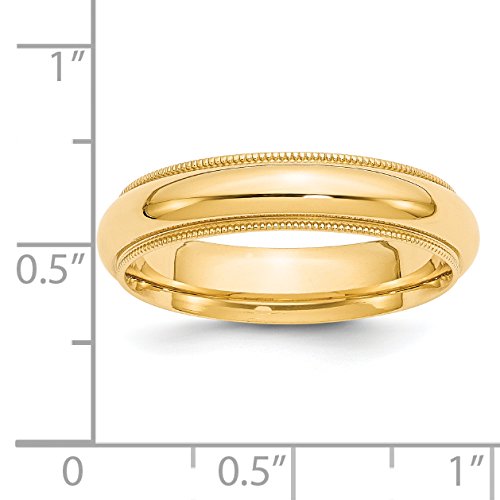 14k Yellow Gold 5mm Milgrain Half Round Comfort Fit Wedding Band Size 8.5