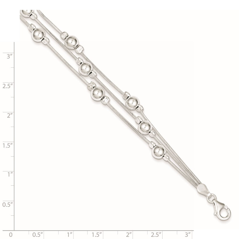 Sterling Silver Polished Bead Snake Chain Bracelet 7.5 inches