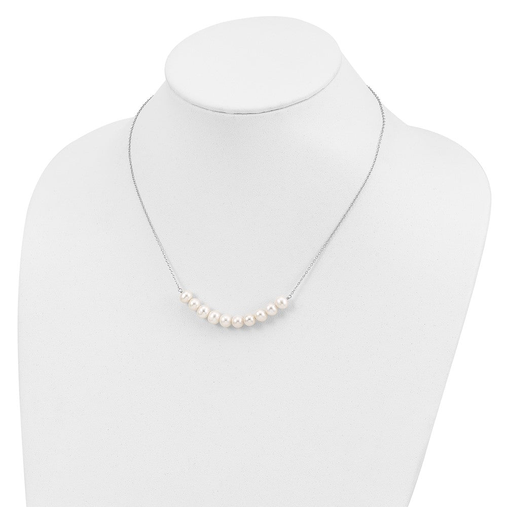 Sterling Silver Rhodium-plated 6-7mm White Near-Round Freshwater Cultured Pearl 18 inch Necklace 18 Inches