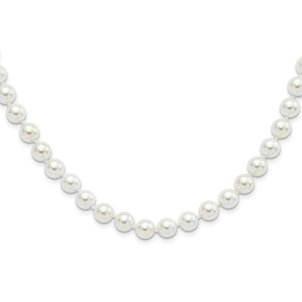 Majestic Sterling Silver Rhodium-plated 8-9mm White Imitation Shell Pearl Hand-knotted Necklace 18 Inches