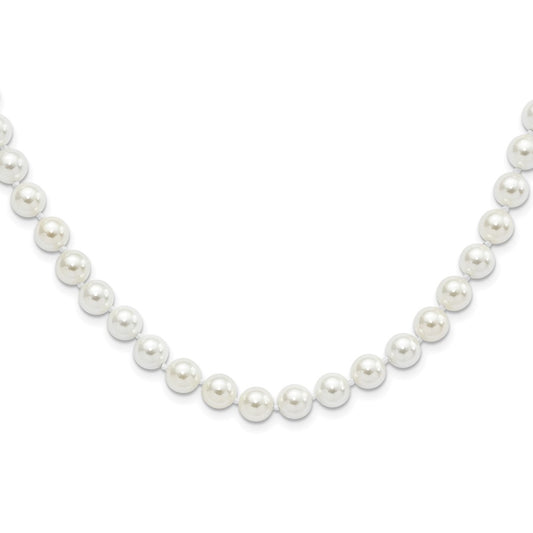 Majestic Sterling Silver Rhodium-plated 8-9mm White Imitation Shell Pearl Hand-knotted Necklace 18 Inches