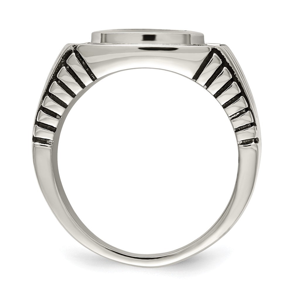 Stainless Steel Polished with CZ Signet Ring Size - 9