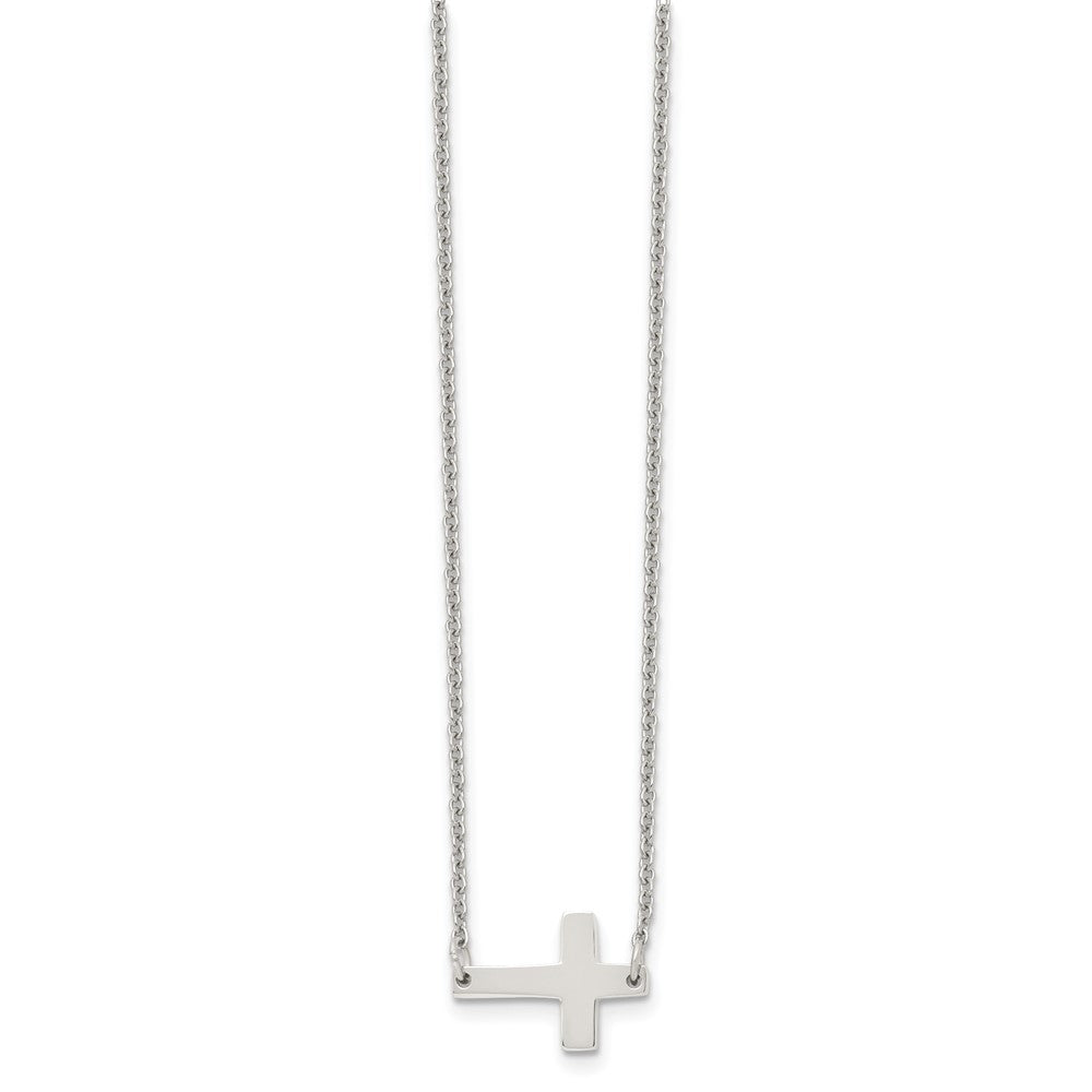 Stainless Steel Polished Sideways Cross 16in Necklace