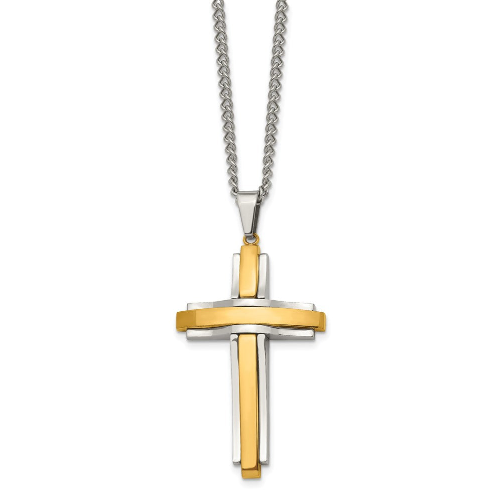 Stainless Steel Polished Yellow IP-plated Cross 24in Necklace