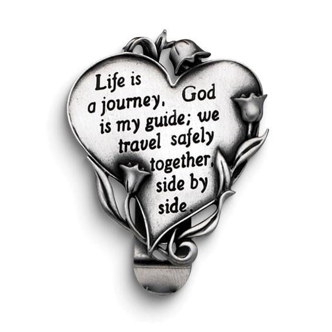 Silver-tone LIFE IS A JOURNEY Sentiment Visor Clip