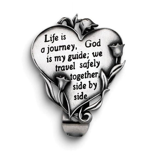 Silver-tone LIFE IS A JOURNEY Sentiment Visor Clip