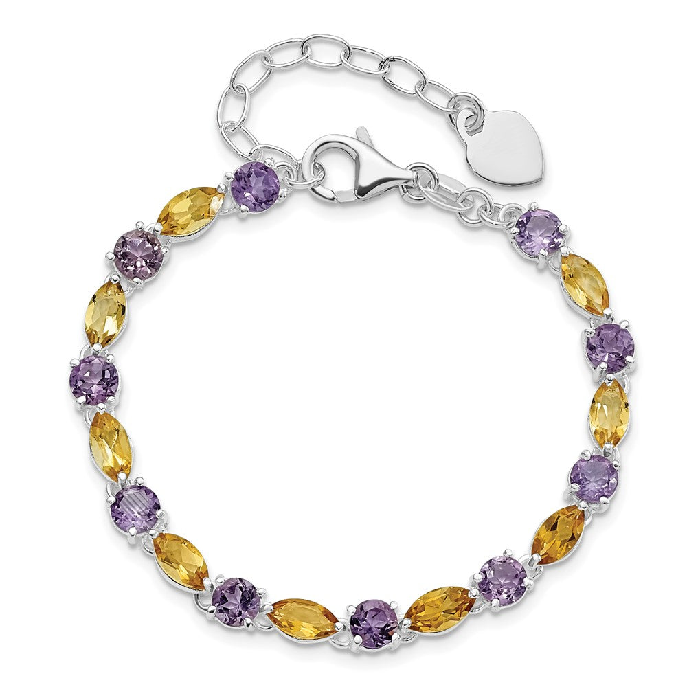 Sterling Silver Amethyst & Citrine w/ 1 ext Bracelet