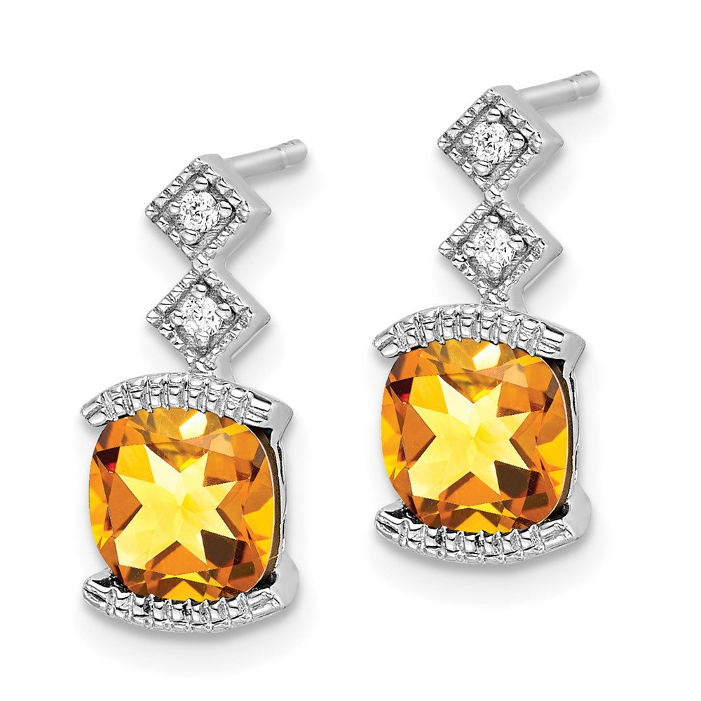 14k White Gold Citrine and Diamond Earrings