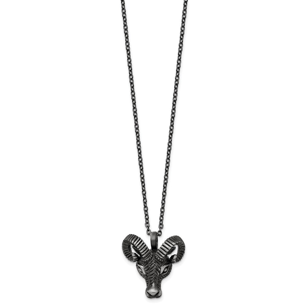 Stainless Steel Antiqued White Bronze-plated Rams Head Necklace
