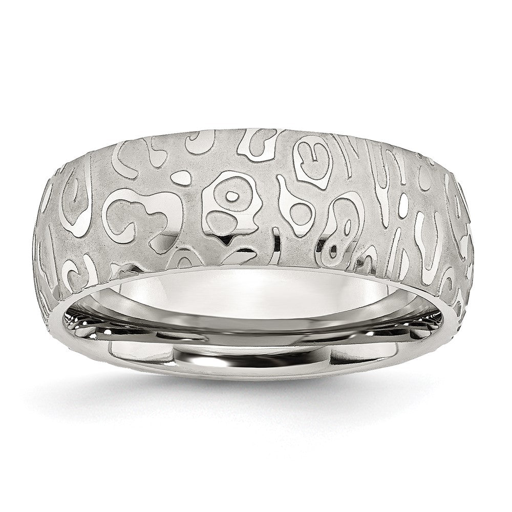 Stainless Steel Brushed & Polished Textured 8mm Band Size - 10.5
